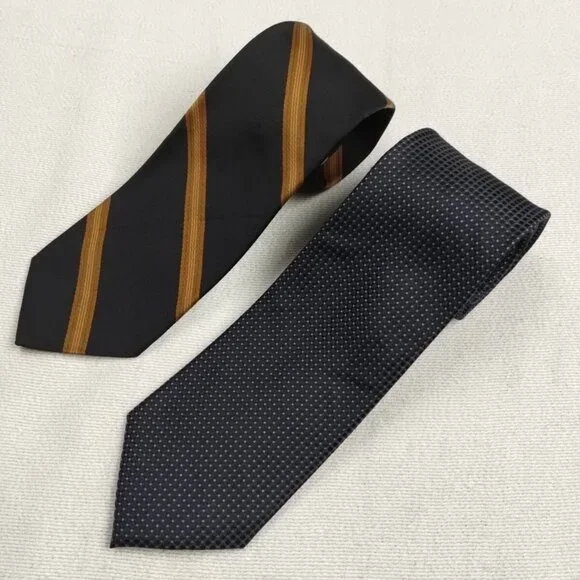 Lot Of 2 Black Formal Neckties Croft&Barrow Wembley Blue Dotted & Brown Striped - Picture 1 of 5